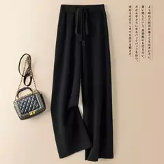 Calça feminina de malha elástica de cintura alta, até o tornozelo, grossa, quente, chique, casual, básica, macia, reta, moda coreana na internet