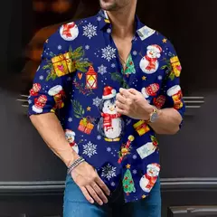 Imagem do Camisa de árvore de Natal masculina, camisa clássica, manga longa, high-end, costura diária, estilo festa, moda, 2024