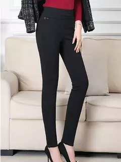 Calça lápis de lã feminina, roupa formal, roupa feminina fina, elástico longo básico, senhora preta do escritório, outono, inverno