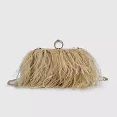 Ostrich Feather Clutch Bag para senhoras, Faux Fur Wallet, anéis de diamante Knuckle, jantar, bolsa de casamento, chique de luxo, moda - comprar online