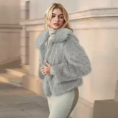 Moda vintage casaco de pele sintética feminino turn-down colarinho clássico casacos básicos macios jaquetas de raposa senhora casacos elegantes na internet