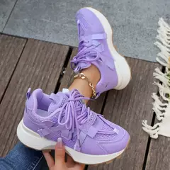 Novas mulheres tênis de malha respirável plataforma tênis feminino casual rendas até ao ar livre sapatos femininos baixo topo zapatos de mujer - comprar online