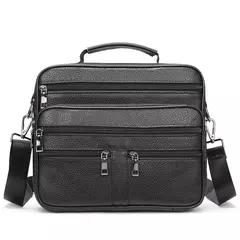 Imagem do Bolsa de ombro de couro genuíno para homens Bolsa preta de couro, saco do mensageiro do escritório do negócio, saco crossbody masculino