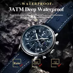 Imagem do POEDAGAR-Relógio desportivo militar de luxo masculino, cronógrafo luminoso impermeável, relógios masculinos, quartzo, nylon, couro, data