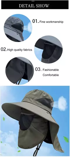 Imagem do Proteção UV Sun Hats para homens e mulheres, Outdoor Hunting Cap Pesca, Caminhadas, Camping Visor, Bucket Hat, Neck Flap Fisherman Hat, Verão