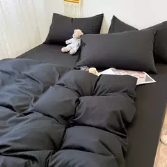 Soft lavado algodão roupa de cama Set, Duvet Cover, fronha e lençol, Home Bedclothes, cama preta - loja online