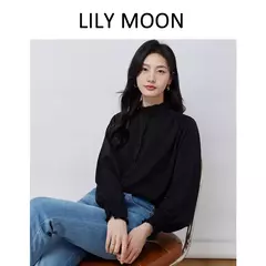 LILYMOON-Camisa de manga comprida feminina, colarinho francês, orelha de madeira, camisa casual coreana, Tops Y2K, pulôver elegante solto, batida na rua