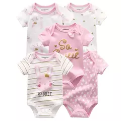 Kiddiezoom-Bodysuits de manga curta recém-nascidos, 100% algodão, infantil Onesies, moda, menino, menina, bebê, 5 pcs por lote