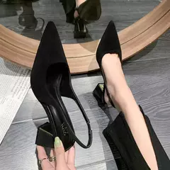 Salto alto feminino com sola larga de borracha, chinelos de corpo feminino, elegante sapato único, novo estilo, primavera e verão, 2024