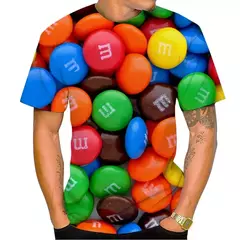 Imagem do M & m's-Feijão Chocolate Masculino e Feminino T-shirt Estampada em 3D, Casual, Gola Redonda, Manga Curta, Engraçado, Camiseta Infantil, Tops Fofos