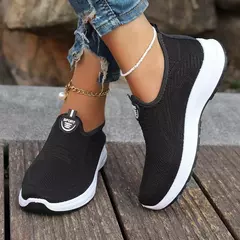 Sapatos femininos leves respiráveis tamanho grande apartamentos para senhora, deslizamento em sapatos casuais esporte ao ar livre tênis moda tênis - loja online