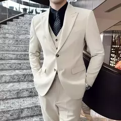 Imagem do Terno masculino de negócios e lazer de três peças, noivo e melhor homem, jaqueta de casamento, colete e calças, 4 temporadas, 2024