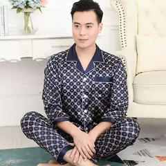 Conjunto de pijama de seda fino masculino, manga comprida e calça curta, pijama, calça para dormir - comprar online