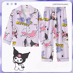 Imagem do Sanrio Cinnamon Kuromi Pijama infantil, pijama solto, cardigã casual, manga longa, minha melodia, roupas de anime kawaii, gola aleta