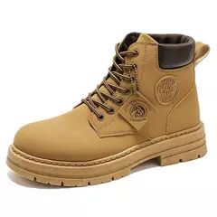 Botas de couro de cano alto masculinas, botas masculinas com renda, sapatos de motocicleta, lazer ao ar livre, confortável, nova moda, outono - loja online