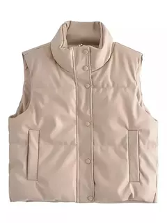 Casaco de couro PU com gola alta para mulheres, coletes curtos com zíper, elegante e elegante, preto, feminino e feminino, outono e inverno - Wolf Magazine