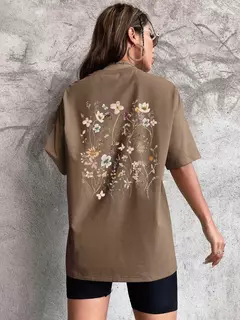 Lindos clusters de flores femininos estampa camisetas de algodão, tops casuais respiráveis macios de manga curta, roupas de rua soltas e confortáveis - loja online