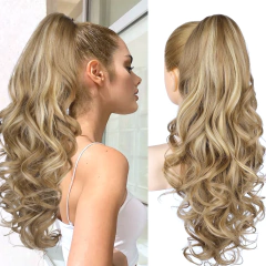 Senhoras agarrar clipe grande onda onda rabo de cavalo peruca fofo invisível grande onda flor de pêra onda rabo de cavalo sintético clip-in uma peça