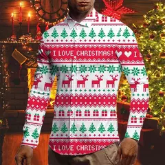 Imagem do Camisas para homens outono natal férias lapela blusa masculina férias moda roupas masculinas diariamente rua camisas de manga longa botões