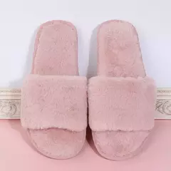 Chinelos peludos antiderrapantes para mulheres, apartamentos interiores casuais, sapatos de chão, chinelos femininos, quentes, monocromáticos, inverno, casa