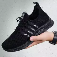 Imagem do Tênis leve vulcanizado masculino, tênis casual de malha, com cordões, caminhada e corrida, academia, na moda