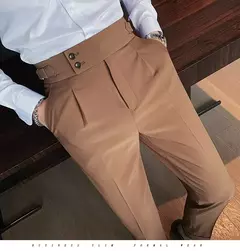 Homens estilo britânico ternos calças novo masculino sólido calças de cintura alta alta qualidade formal magro ajuste negócio casual terno calças