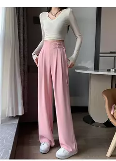 Imagem do Calça cheia de pernas largas feminina, cintura alta, terno de botões, elegante, minimalismo, reta, calça larga, feminina, primavera, verão, novo, 2022