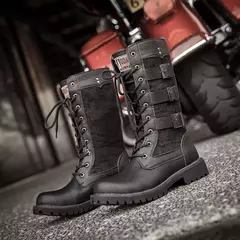 Botas masculinas luxuosas de cano médio, botas de couro para motocicleta, moda rendas até botas masculinas britânicas, bota de ciclismo de qualidade - comprar online