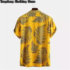 Camisa casual de seda gelo estampada manga curta masculina, site independente, roupas de férias havaianas, venda quente na internet