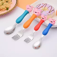 4 pçs/set talheres peppa porco unicórnio garfo colher brinquedo conjunto george festa de aniversário talheres rosa figura dos desenhos animados crianças presente para crianças