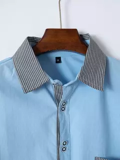 Imagem do Camisa xadrez listrada de manga curta masculina, vestido social, botão para cima, casual de negócios, slim fit