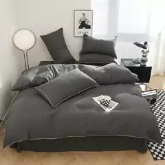 Conjunto de cama de cor preta para adultos, estilo simples, lençóis duplos, solteiro, rainha, capa de cama king, cama lisa - loja online