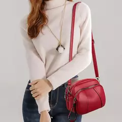 Cor sólida elegante rebite zíper bolsa de telefone móvel feminino simples cou - loja online