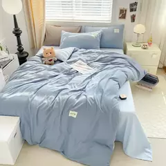 YanYangTian-Roupa de cama, Algodão lavado, 4 peças, Conjunto de lençóis, Conforto, Sólido, Natal, Casal, Capa de edredão na internet