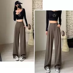 Calça feminina clássica de cintura alta, calça larga, reta, clássica, verão, outono, fato da moda, Lady, 2022