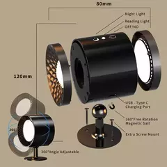 LED cabeça dupla lâmpada de parede com controle remoto, 360 ° Rotatable, USB Recarga, sem fio, portátil, Night Light para o quarto, lâmpada de leitura, Touch Control
