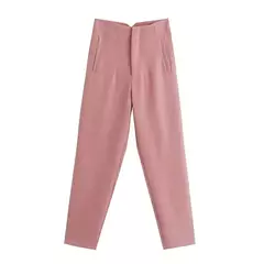 Willshela-Calça reta de cintura alta feminina, calça de zíper frontal, comprimento total, moda feminina chique, vintage na internet