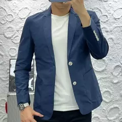 Casaco slim fit de manga comprida masculino, botão de lapela, casual de negócios, fino, simples, cor sólida, moda, primavera, verão, novo, 2024 - loja online