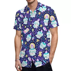 Imagem do Camiseta havaiana masculina de manga curta, estampa de ovelha 3D, roupas de praia soltas, camisas grandes, verão