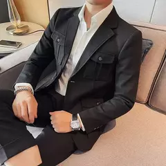 Blazers masculinos de peito único, ternos cinza, casacos grandes, tamanho grande, moda de alta qualidade, novo em 2020