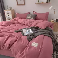 Imagem do Conjunto de cama japonês simples para mulheres, cama de linho, lençol plano, fronha, linho, gêmeo completo e queen, rosa, monocromático e poliéster