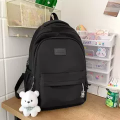Imagem do Mochila de grande capacidade para estudante, bolsa simples e versátil para menina, material poliéster unissex, decoração de boneca japonesa