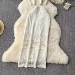 Vestido de praia feminino de tricô de cor sólida, regata, fenda de textura, terno protetor solar, escavar moda praia, encobrir, novo estilo - comprar online