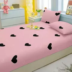 Em forma de coração Pattern Set Folha equipada, Capa de cama impressa, cama do quarto, simples moderno, fosco, 3 pcs na internet
