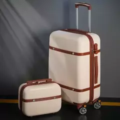 Conjunto de bagagem rolante para mulheres, conjunto de bagagem do trole, mala de viagem universal, saco cosmético, retro, bloqueio combinado, moda, 2pcs - comprar online