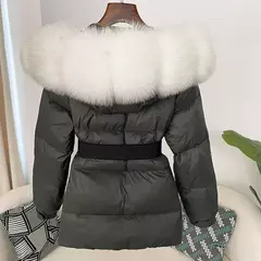 Oftbuy 2024 jaqueta de inverno feminina gola de pele de raposa natural real com capuz grosso quente 90% pato branco para baixo casaco feminino streetwear casual - comprar online