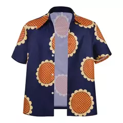 Nova chegada anime luffy cosplay traje feminino masculino girassol impressão botão camisa halloween adulto cosplay luffy chapéu de palha + terno superior na internet