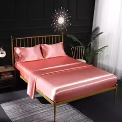 Cetim sedoso equipado folha conjunto com travesseiros caso, macio e suave Twin Bedsheets, monocromático, Queen Luxo e King Size, Início Set Folha de cama na internet