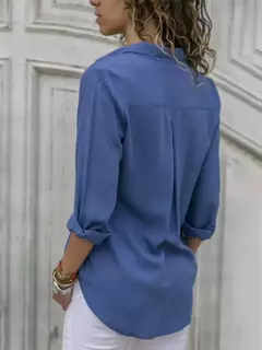 Blusa feminina casual de manga comprida, elegante camisa solta de lapela, streetwear monocromático, túnicas de senhora do escritório, blusa grande, primavera, verão - loja online