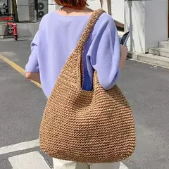 Gusure casual palha sacos de ombro das mulheres de vime tecido senhoras bolsas artesanais praia verão grandes totes saco bohemia